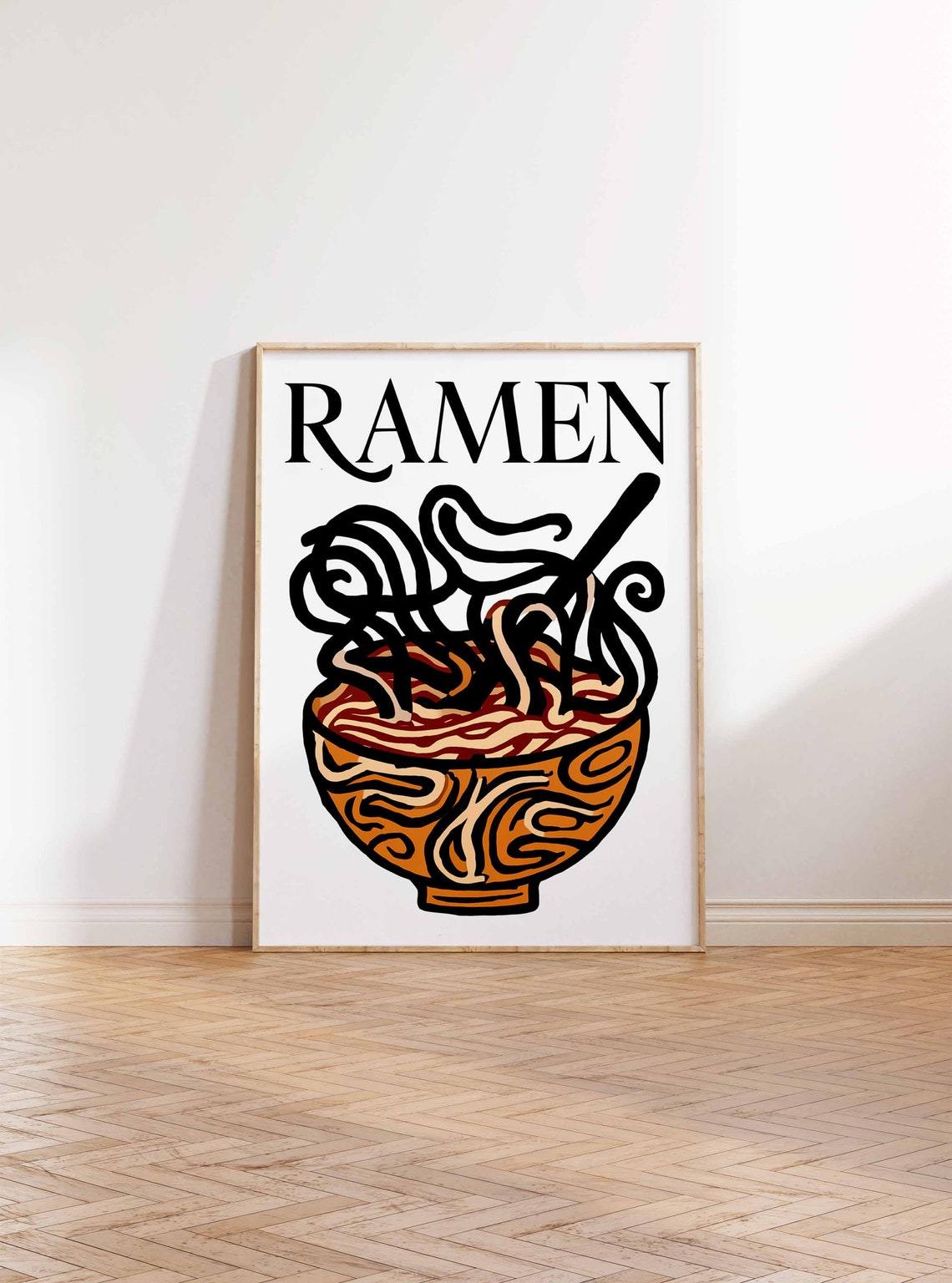 Ramen Bowl Bold Black Noodle Swirls Chopsticks Minimal Art Poster - Image 2