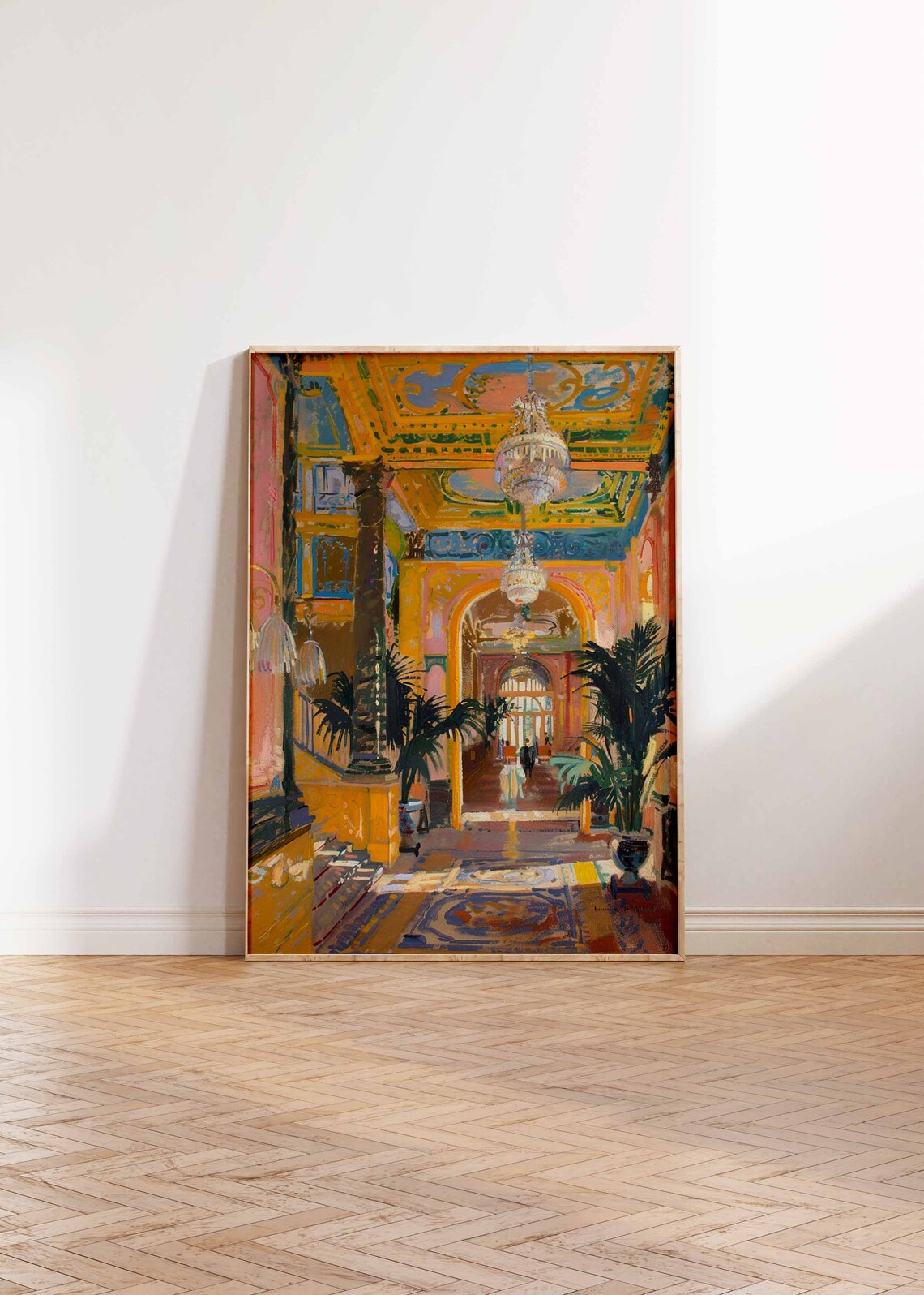 Golden Casino Lobby Columns Chandeliers Grand Interior Art Poster - Image 2