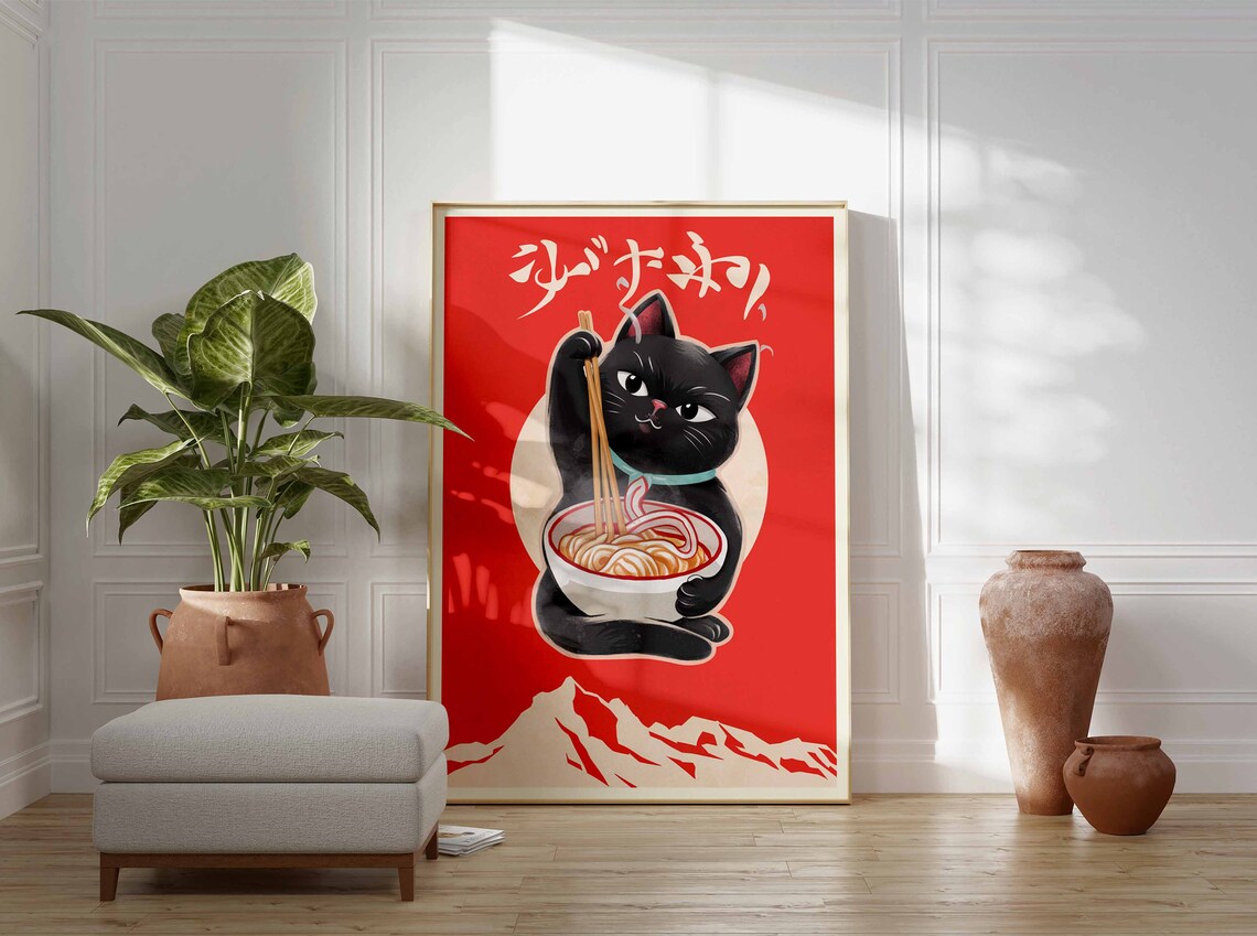 Retro Japanese Poster Japanese Cat Art Japanese Food Print Japanese Wall Art Asian Decor Oriental Art Pop Art Print Japanese Decor - Image 3