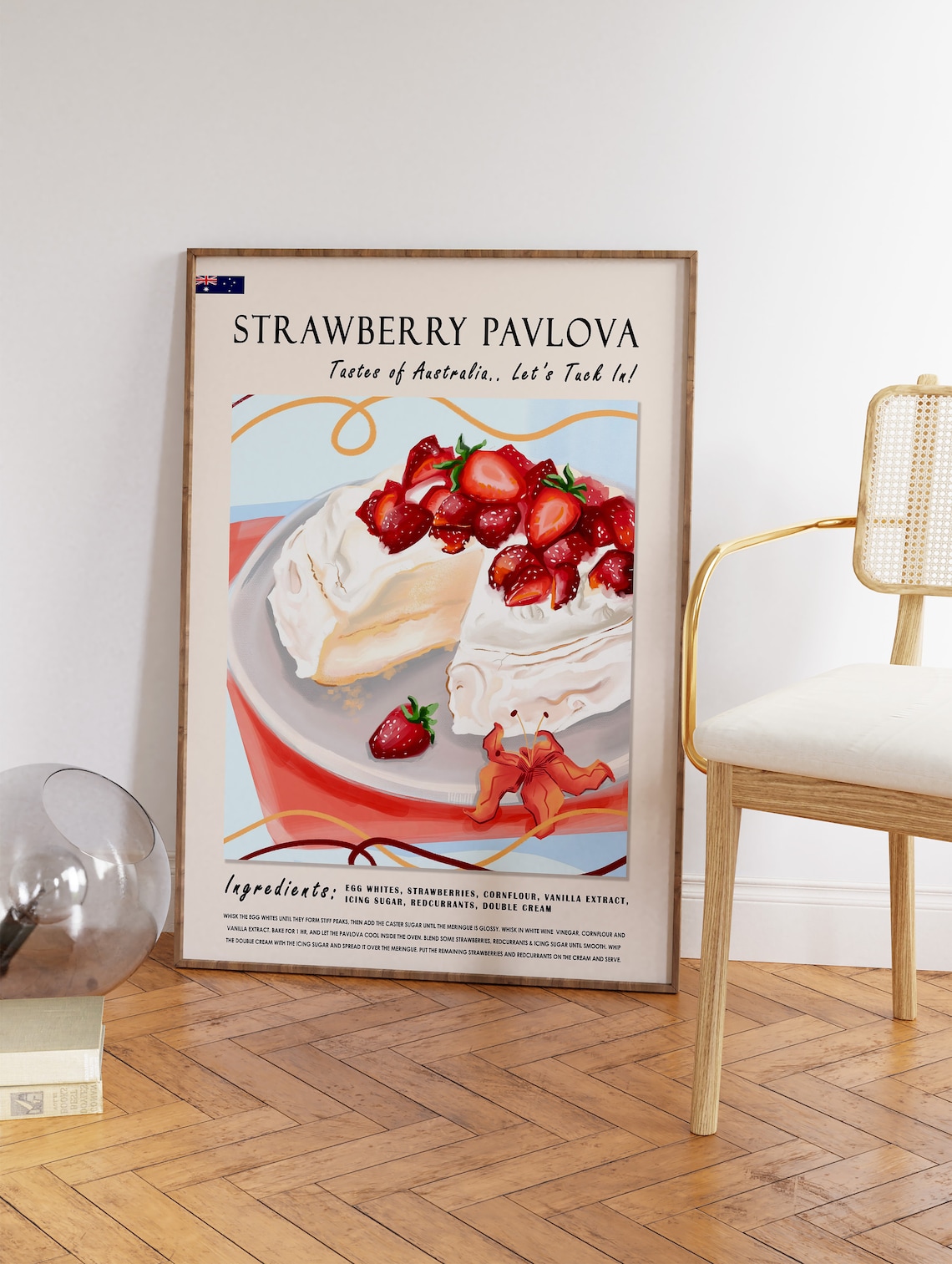 Strawberry Pavlova Food Poster, Kitchen Dessert Art - Image 3