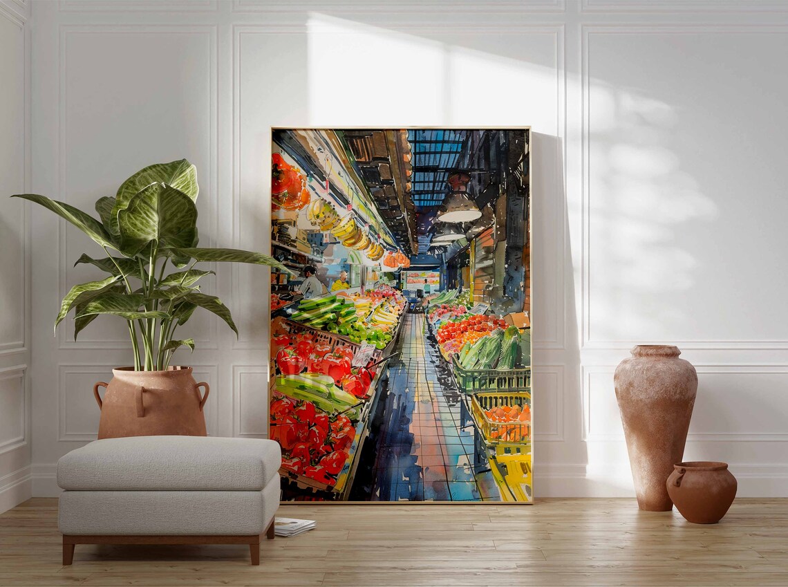 Watercolor Farmers Market Produce Aisle Art Print for Kitchen - Image 3