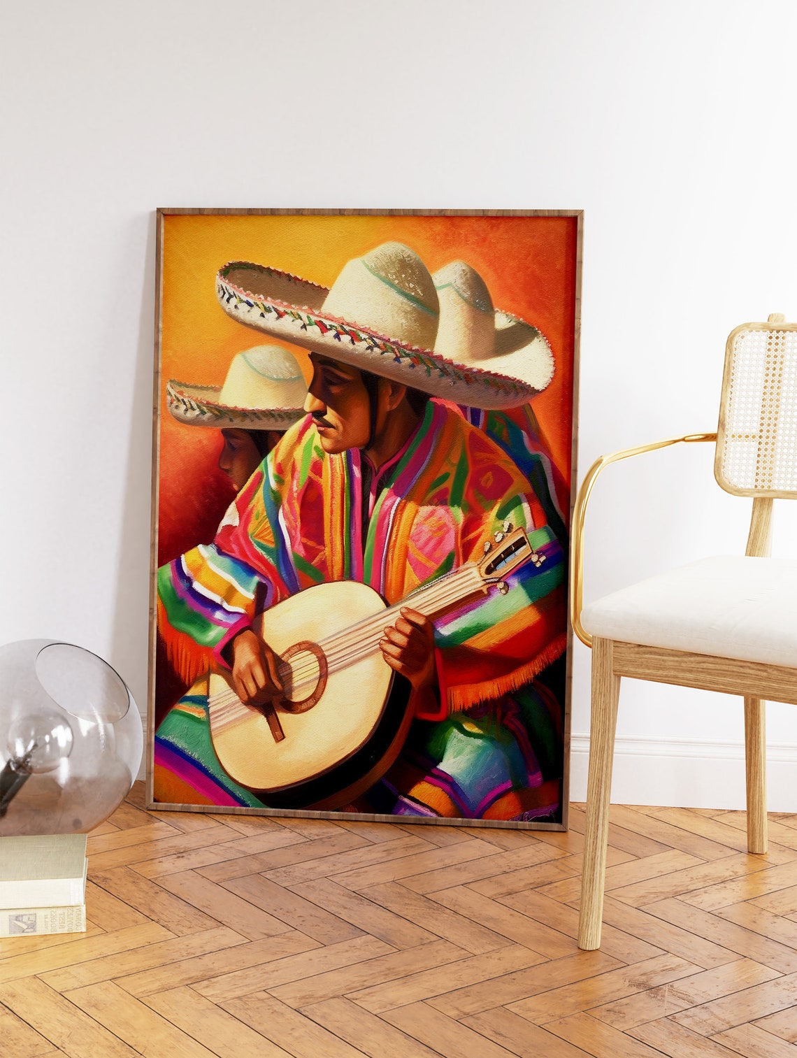 Mexican Mariachi Guitar Player In Colorful Serape Art Poster - Image 2