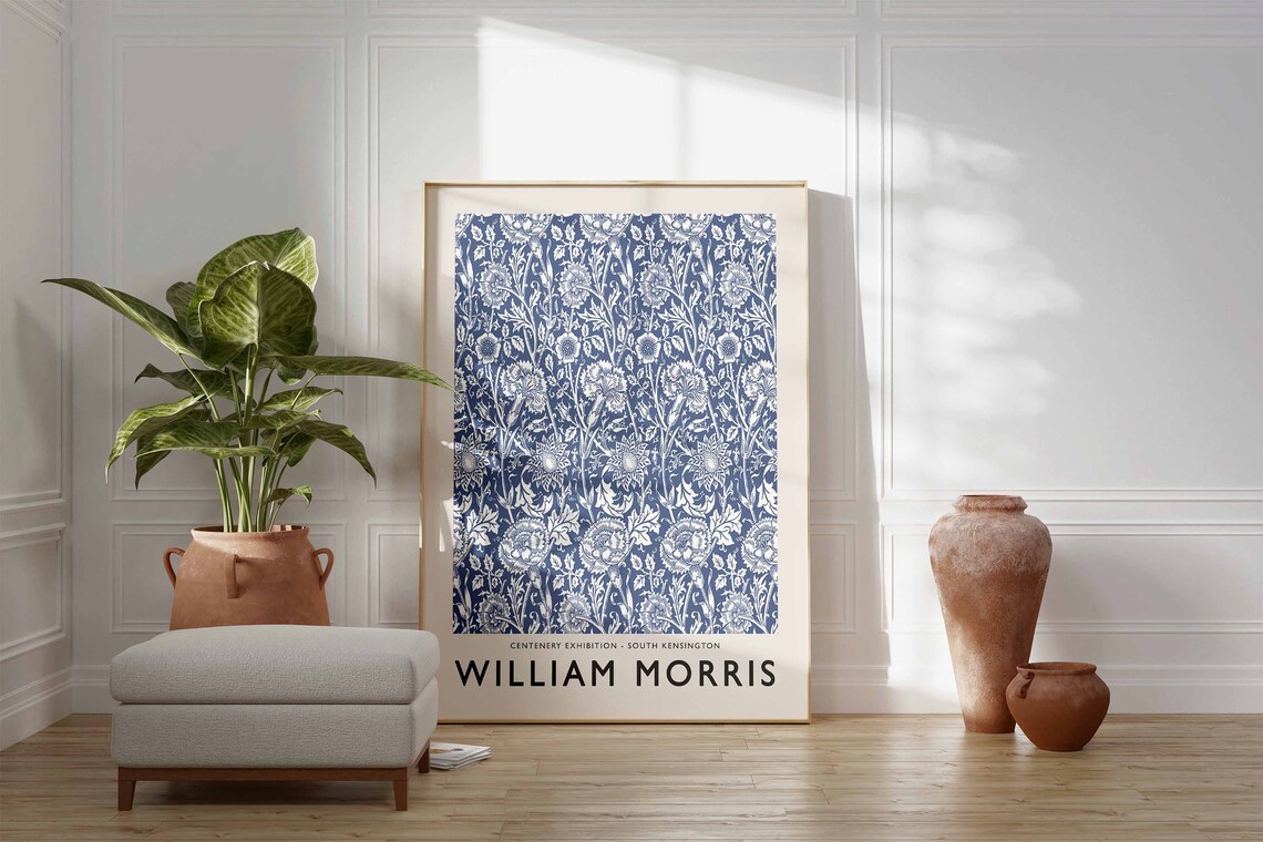 William Morris Blue Floral Exhibition Art Print - Image 2