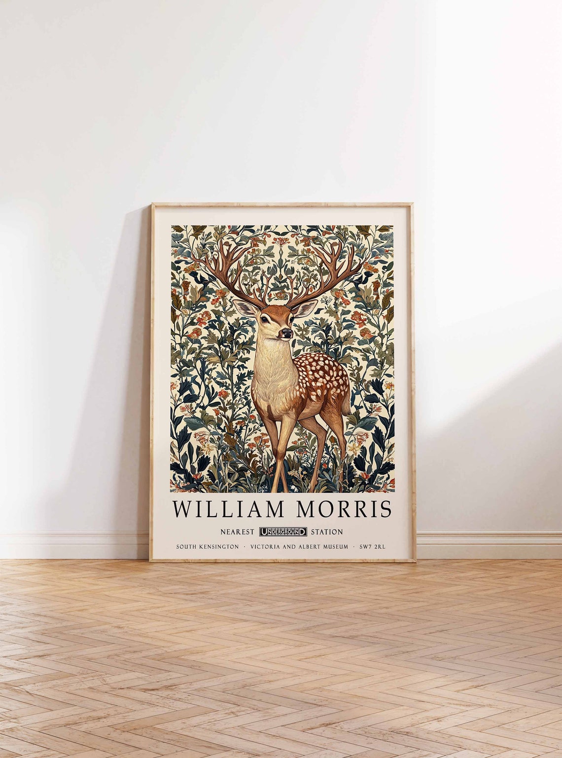 William Morris Spotted Deer With Antlers Floral Meadow Art Poster - Image 2