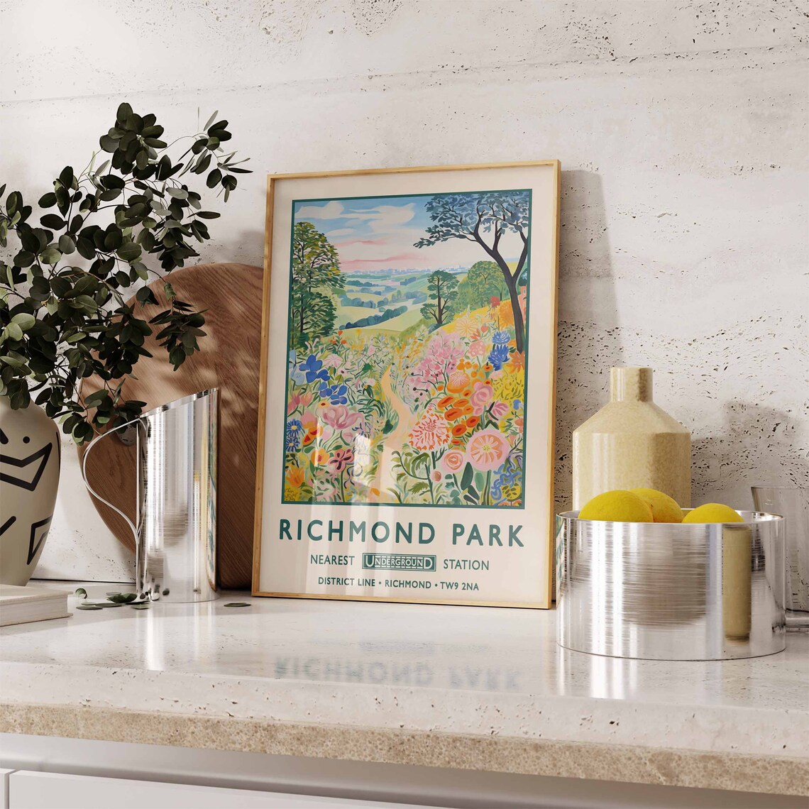 Richmond Park London Flower Meadow District Line Travel Poster - Image 2