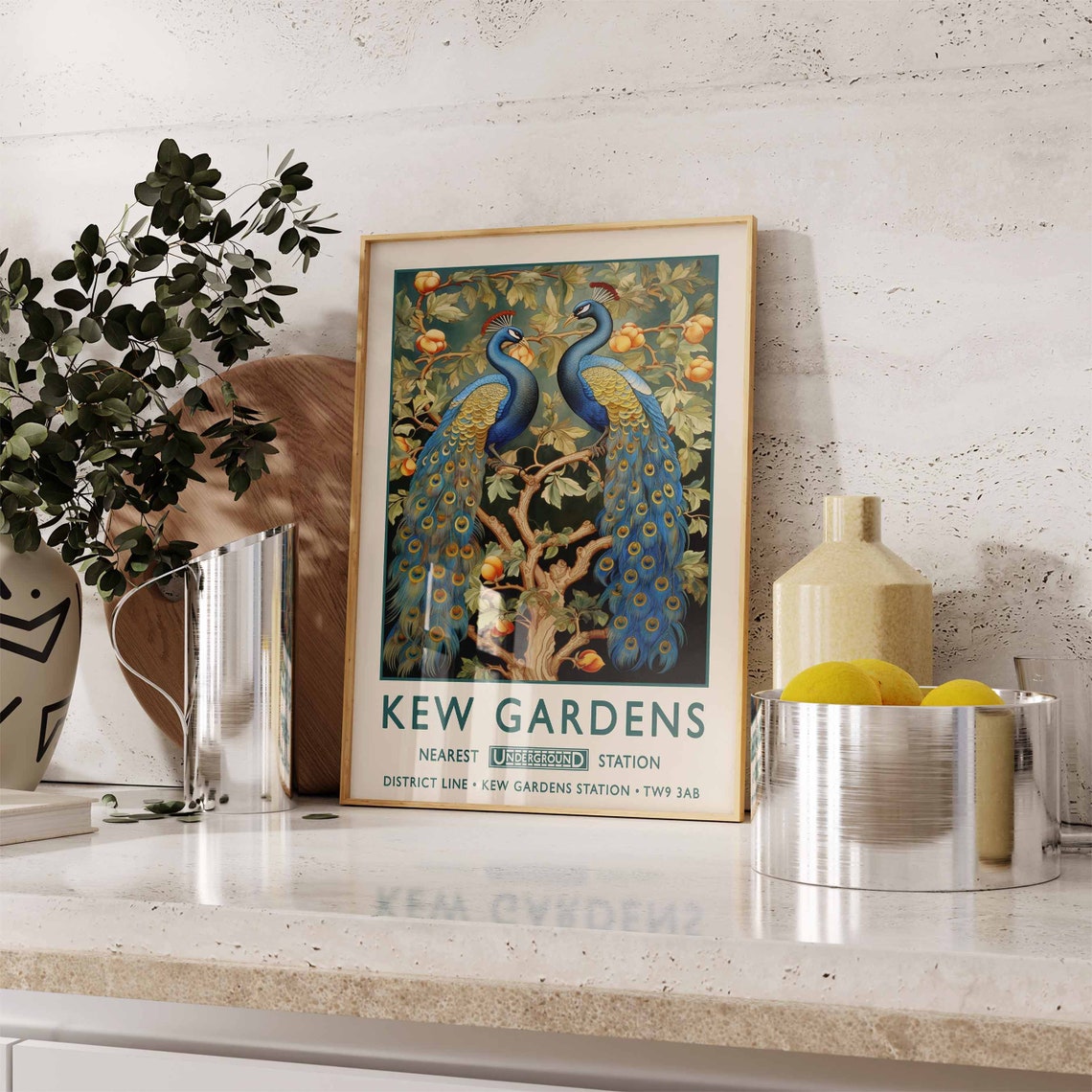 Kew Gardens London Two Peacocks Blossoms Underground Station Poster - Image 2