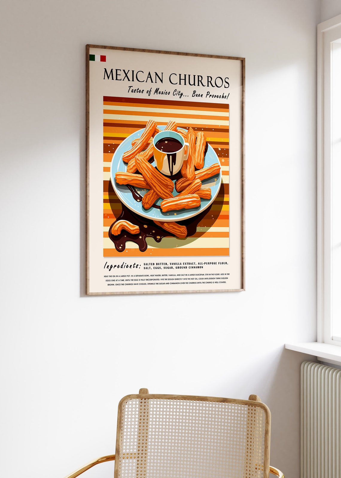 Mexican Churros Recipe Poster Chocolate Dipped Dessert Kitchen Art - Image 3