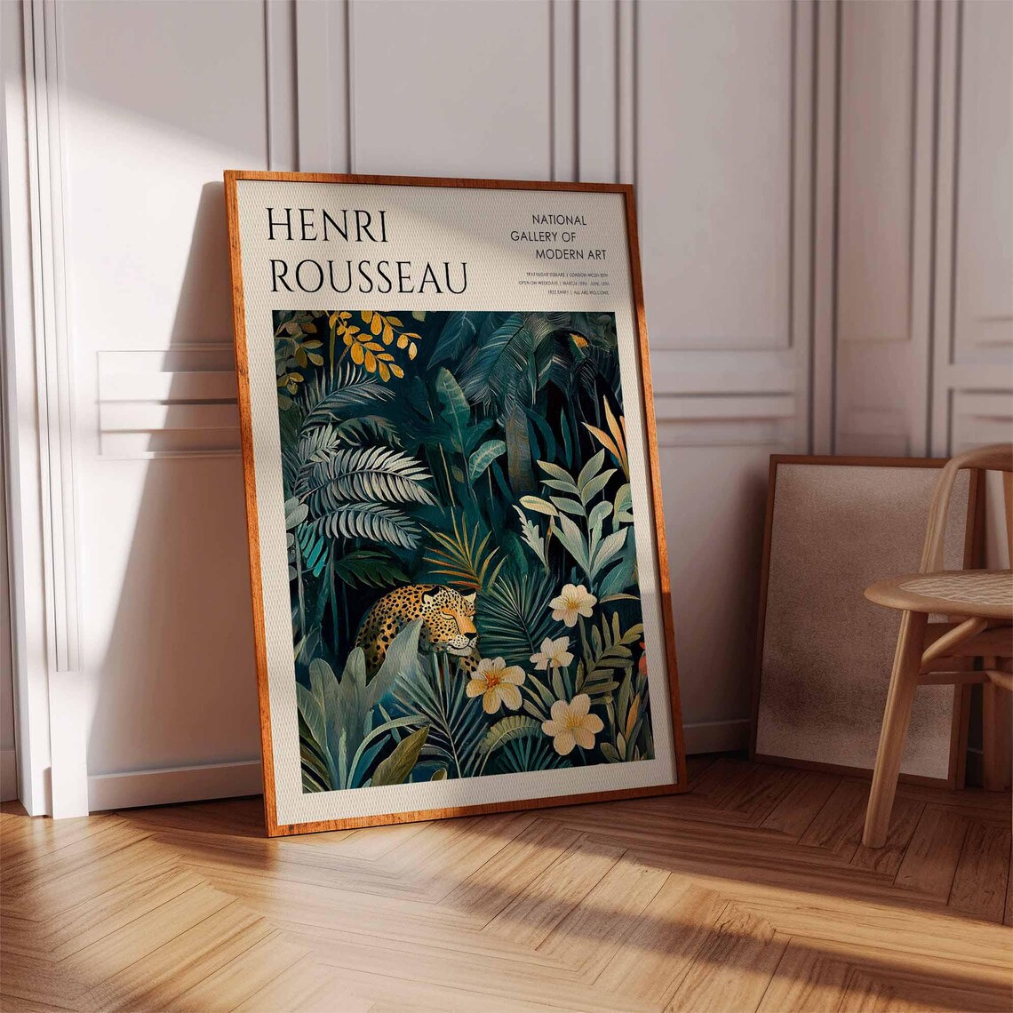 Henri Rousseau Leopard Jungle Dark Teal Botanical Leaves Poster - Image 2