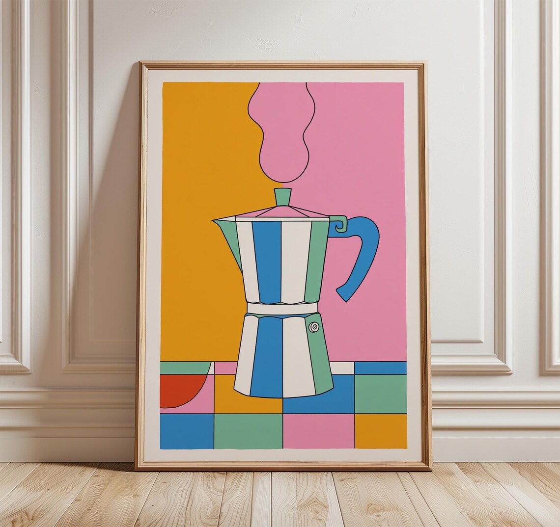 Colorful Coffee Maker Poster, Modern Pop Art