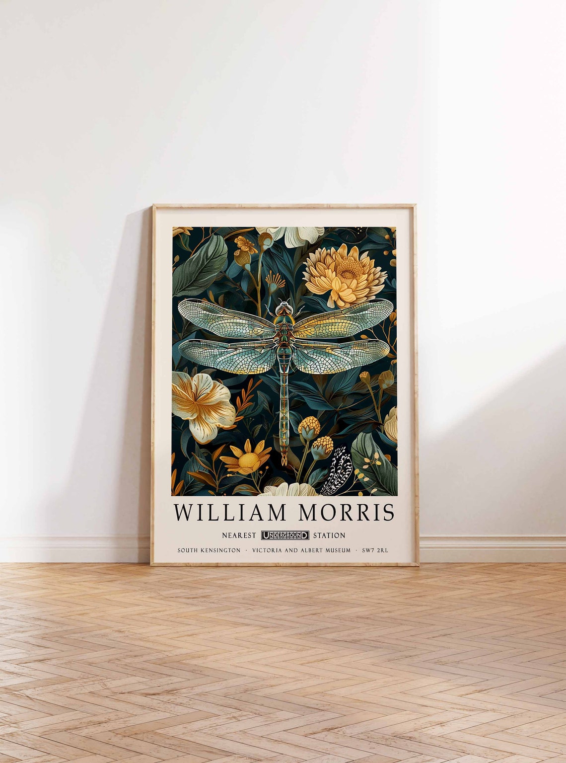 William Morris Dragonfly Dark Botanical Floral Art Decor Poster - Image 2