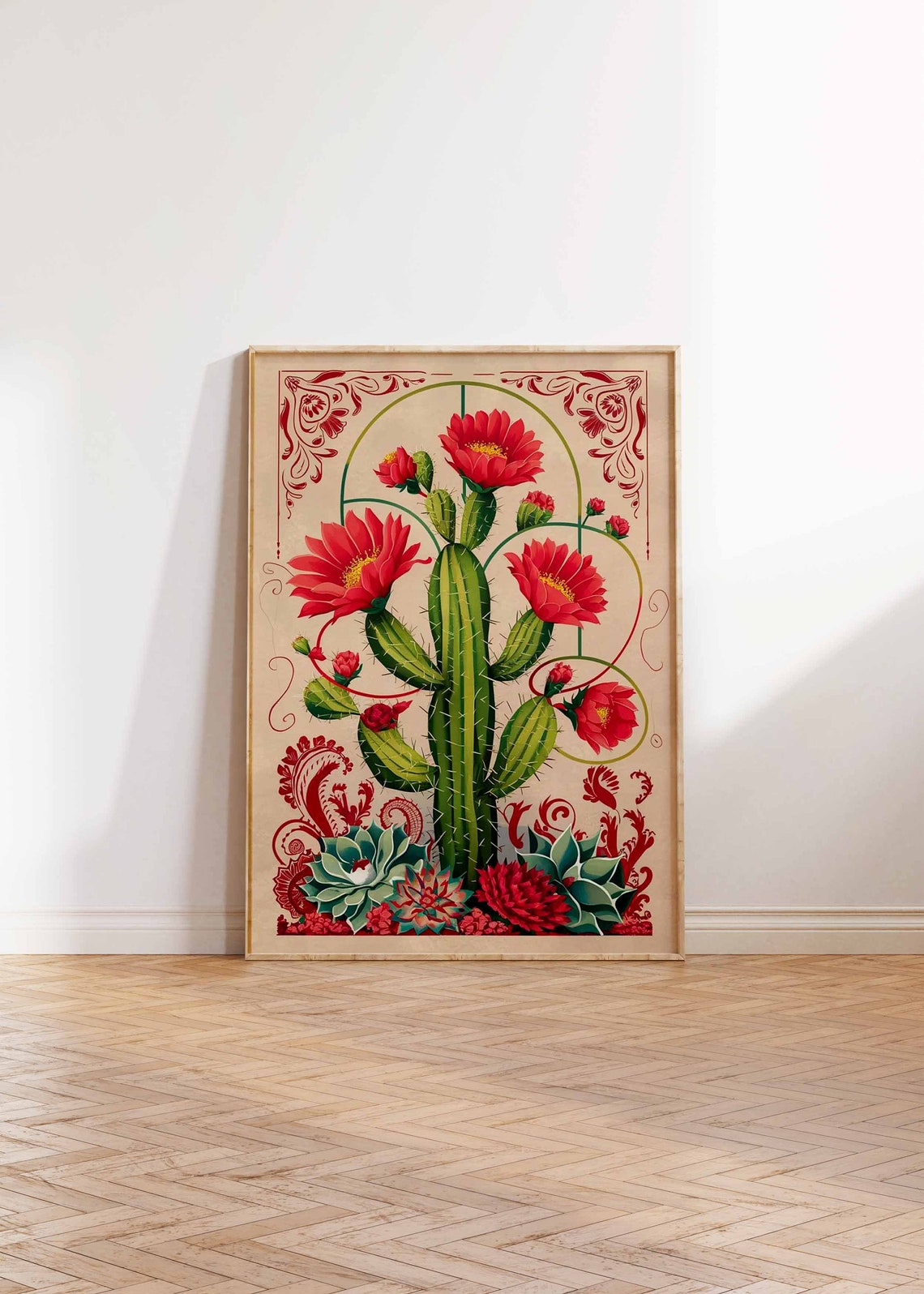 Cactus Bloom Succulents Decorative Circles Vintage Botanical Poster - Image 3