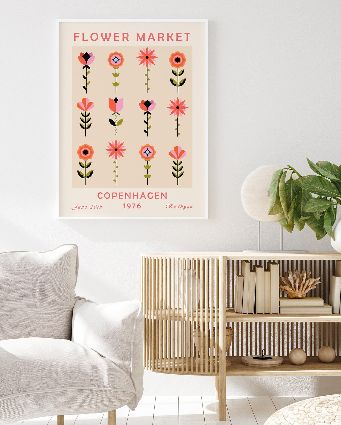 Flower Market Copenhagen 1976 Geometric Floral Art Poster Retro Style - Image 2