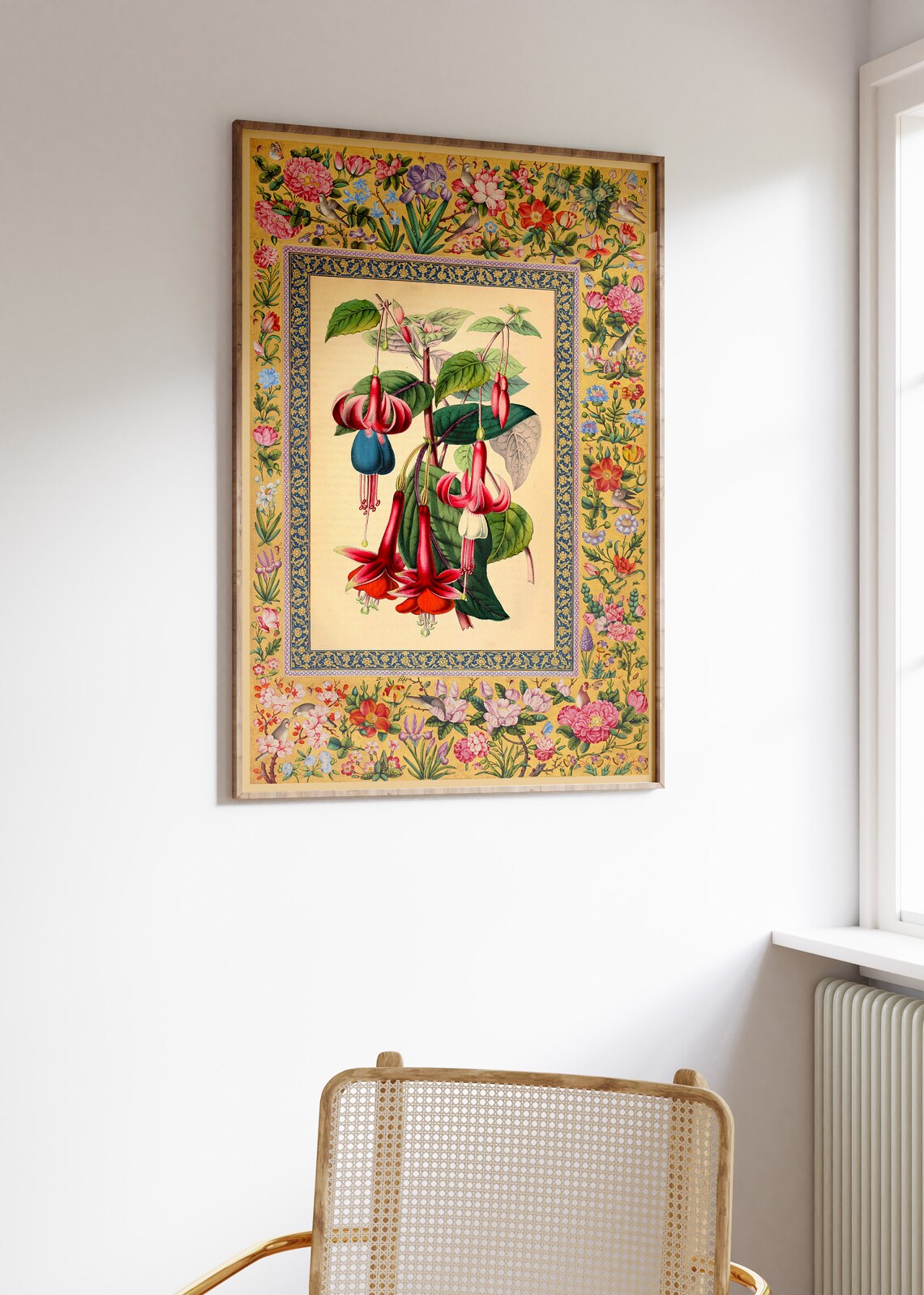 Indian Floral Art Fuchsia Blossoms Ornate Botanical Vintage Poster - Image 2