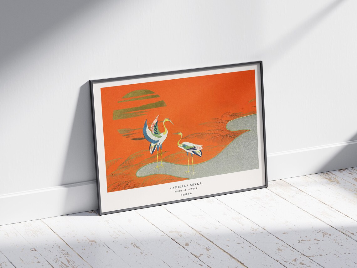 Kamisaka Sekka Birds At Sunset Red Sky Cranes Japanese Art Poster - Image 2