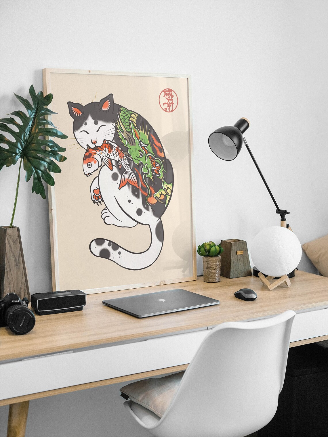 Japanese Cat Art Print, Oriental Animal Decor - Image 3