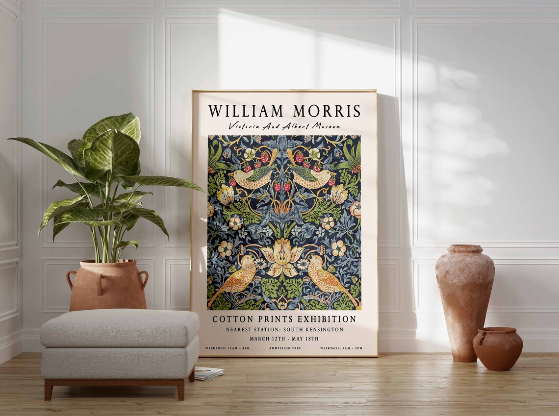 William Morris Strawberry Thief Birds Textile Design Museum Style Poster - Image 3