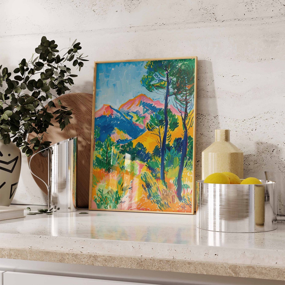 Fauvist Colorful Pine Forest Mountain Path Bold Modern Art Print - Image 2