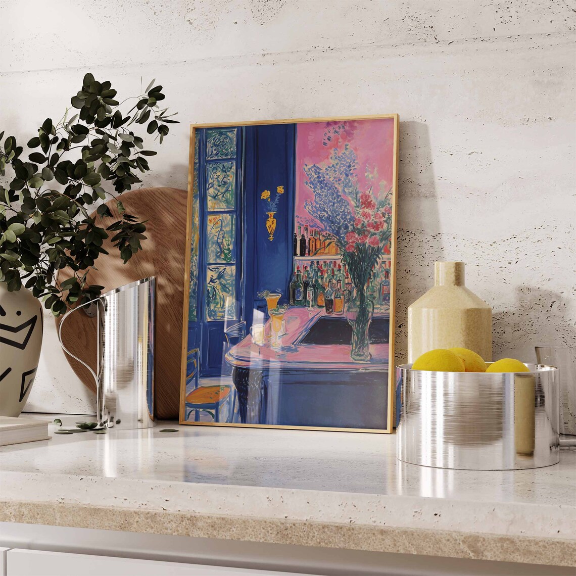 Colorful Fauvist Cocktail Bar Blue Pink Parisian Bar Scene Poster - Image 3