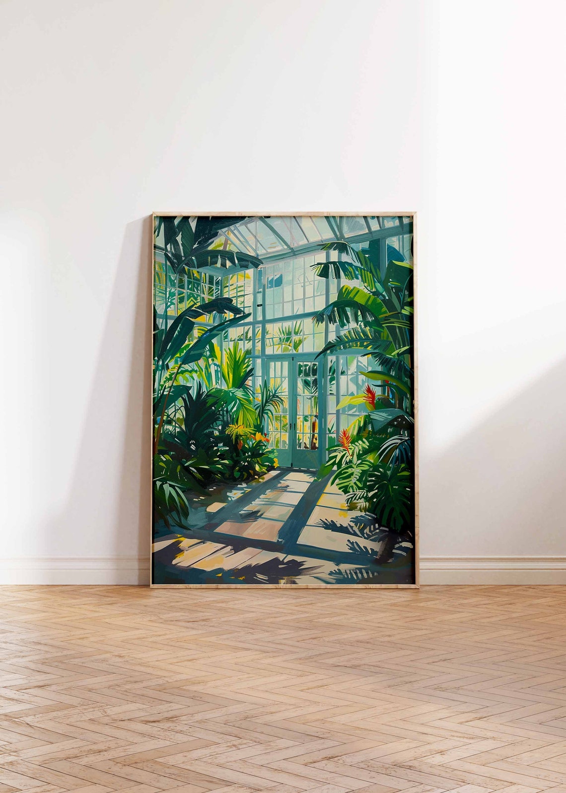 Sunlit Conservatory Glass Doors Monstera Leaf Painting Poster - Image 3