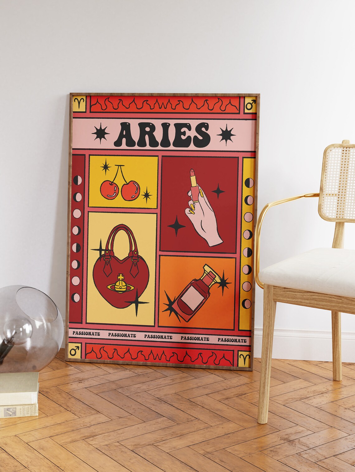 Aries Zodiac Star Sign Retro Pop Art Poster Cherries Lipstick Passionate - Image 3