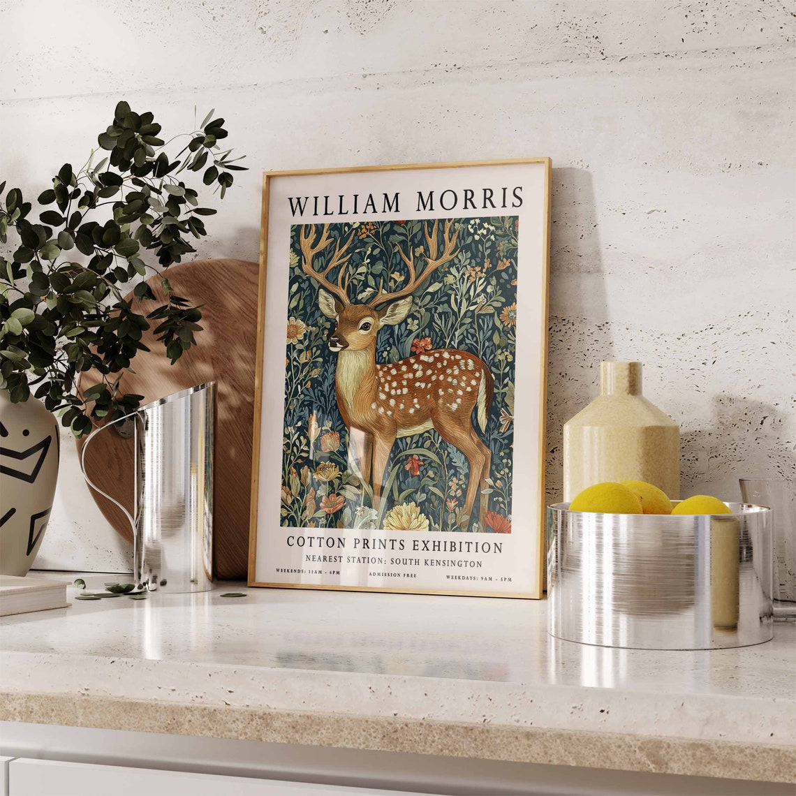 William Morris Spotted Deer in Blooming Garden Exhibition Poster - Image 3