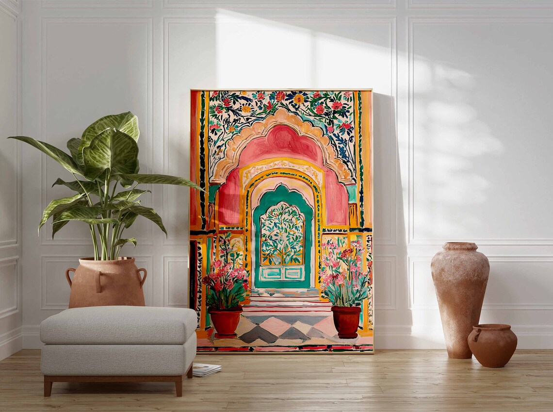 Colorful Mughal Style Arched Doorway Floral Exotic Art Poster - Image 2