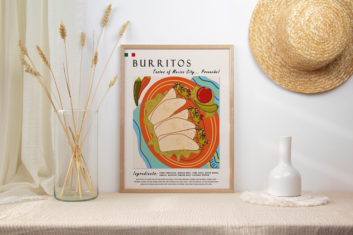 Mexican Burrito Food Poster Food Art Food Poster Mexico Food Art Mexican Print Kitchen Poster Kitchen Decor Retro Print Food Gift - Image 2