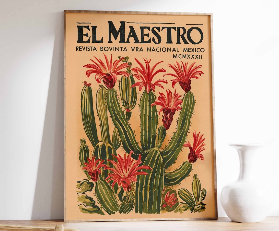 Mexican Cactus Floral Decor Poster Print