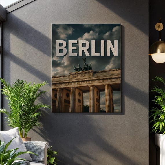 Berlin Wall Art Canvas Print Brandenburg Gate Architecture Poster Dramatic European Landmark Decor Framed Travel Gift For Urban Homes