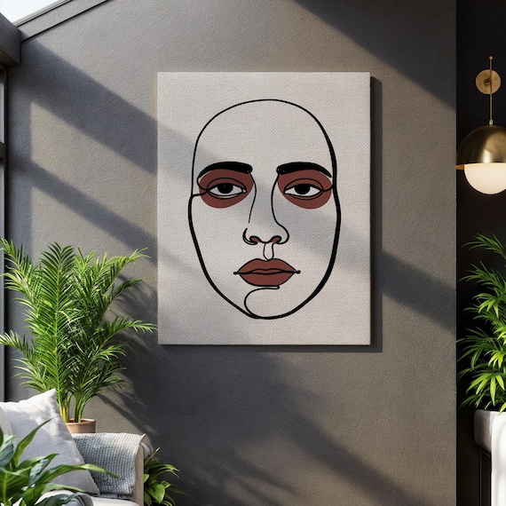 Minimalist Face Outline Red Eyes Lips Abstract Portrait Art Poster
