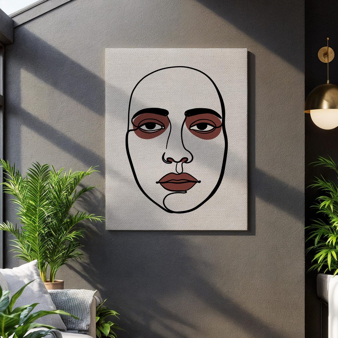 Minimalist Face Outline Red Eyes Lips Abstract Portrait Art Poster
