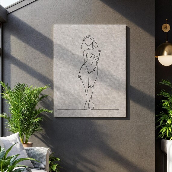 Modern Minimalist Standing Female Figure Single Line Art Wall Art