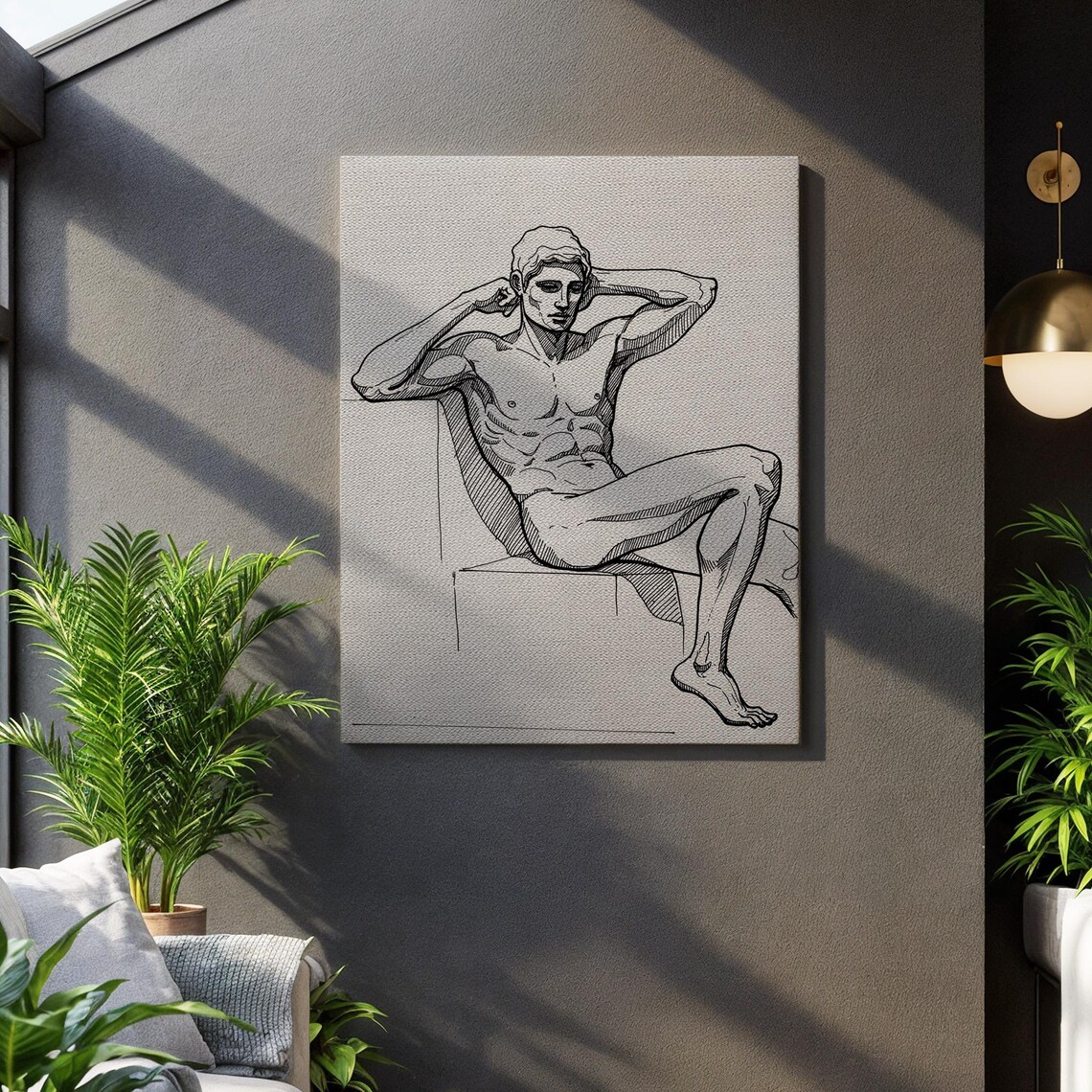 Minimal Nude Male Figure Drawing, Classical Sketch