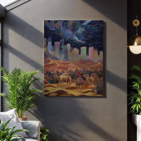 Surreal Desert City Fantasy Metropolis Art Framed Scifi Print Sky Canvas Mystical Caravan Decor Post Apocalyptic