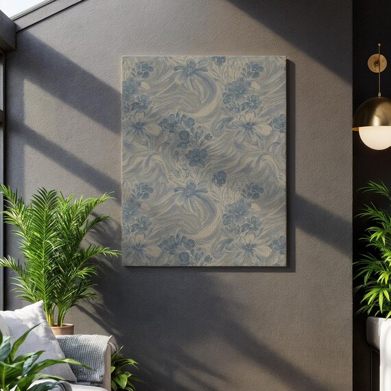 Blue Floral Vintage Wall Art Soft Botanical Pattern Canvas In Neutral Tones Elegant Classic Print For Cozy Living Room Or Bedroom Decor