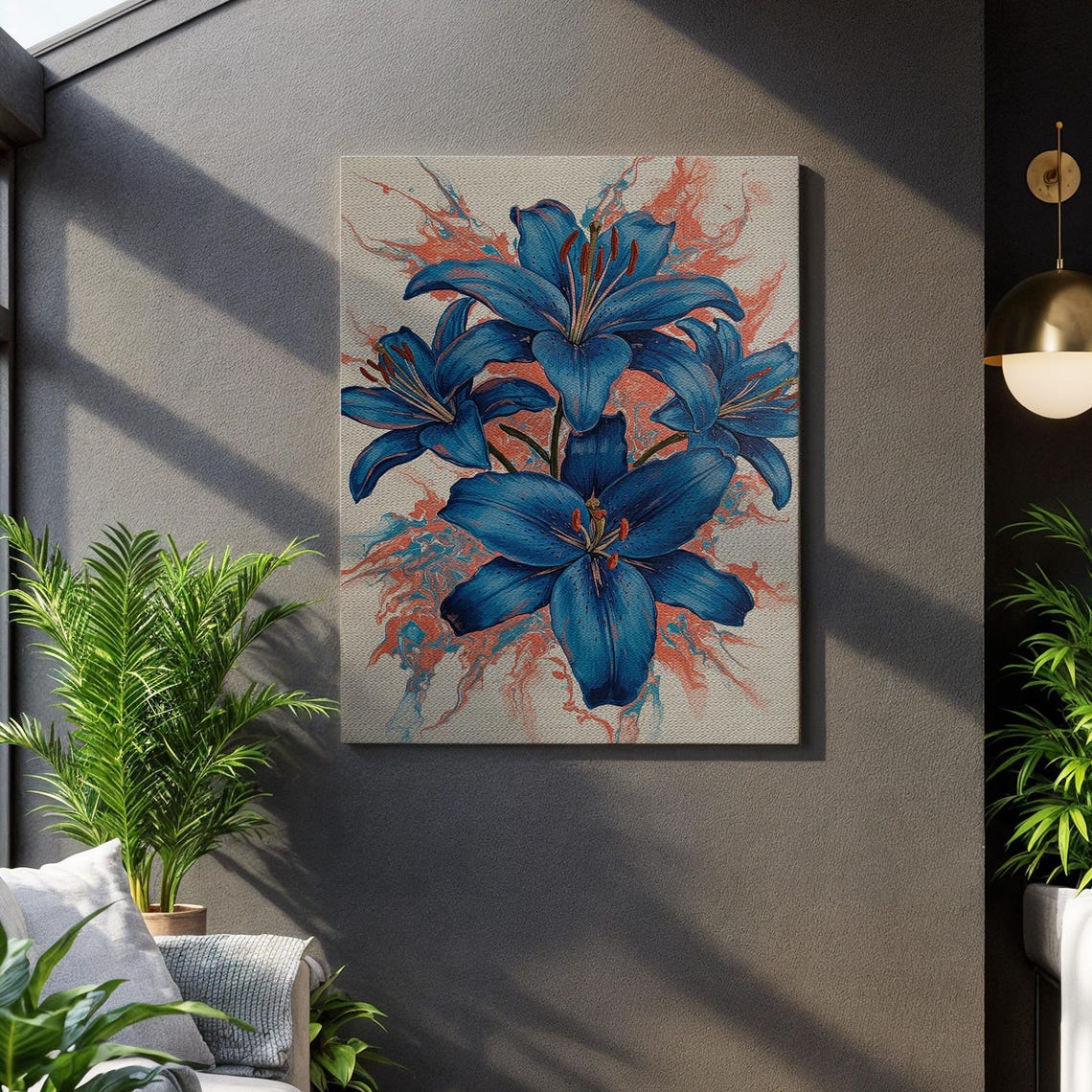 Blue Lily Bold Botanical Coral Abstract Floral Bloom Wall Print