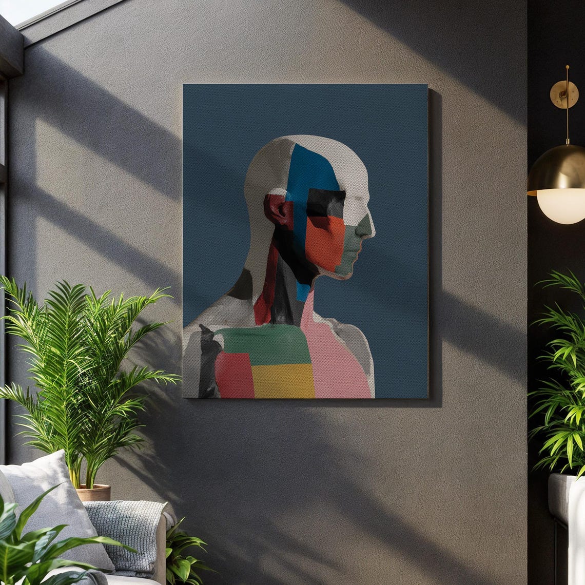 Abstract Color Block Human Bust Geometric Profile Canvas Wall Art