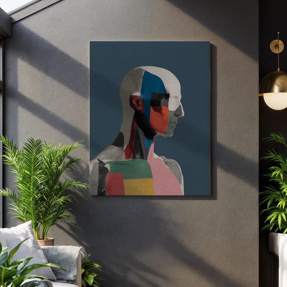Abstract Figurative Canvas Wall Art Color Block Human Bust Portrait Print Modern Geometric Surreal Artwork Framed Bold Home Decor