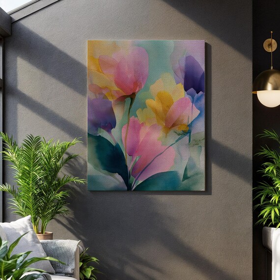 Watercolor Floral Canvas Pastel Tulip Wall Art Botanical Painting Print Framed Nature Artwork Spring Flower Decor For Home Unique Gift