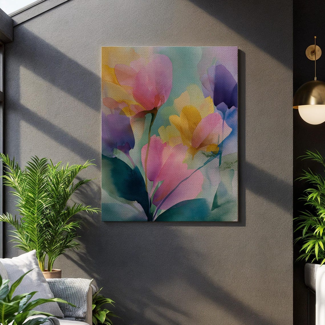 Pastel Tulip Watercolor Soft Floral Abstract Botanical Wall Print
