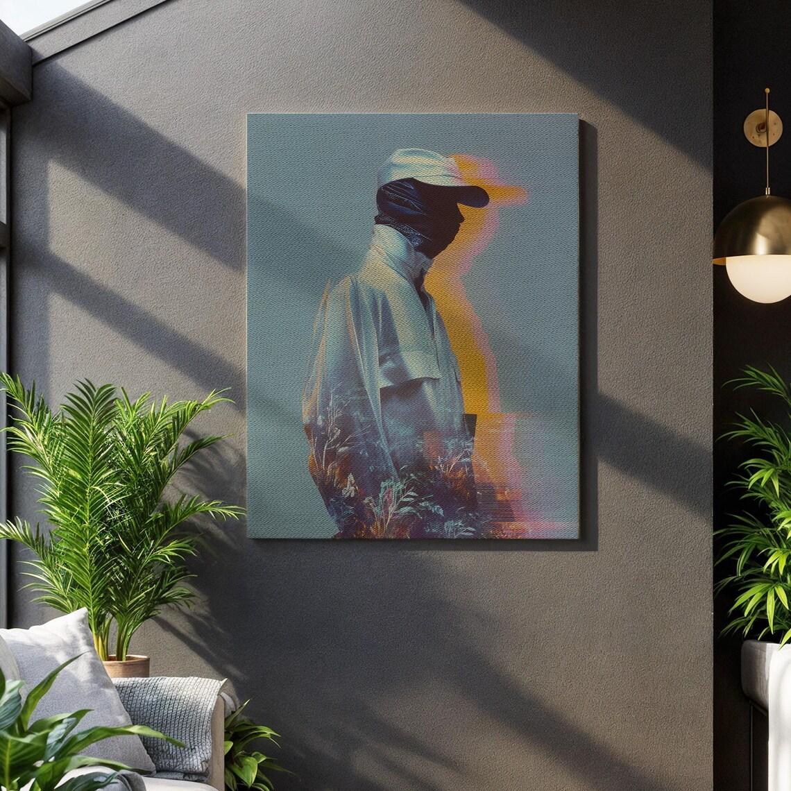 Glitch Portrait Hooded Figure Nature Overlay Modern Abstract Wall Art