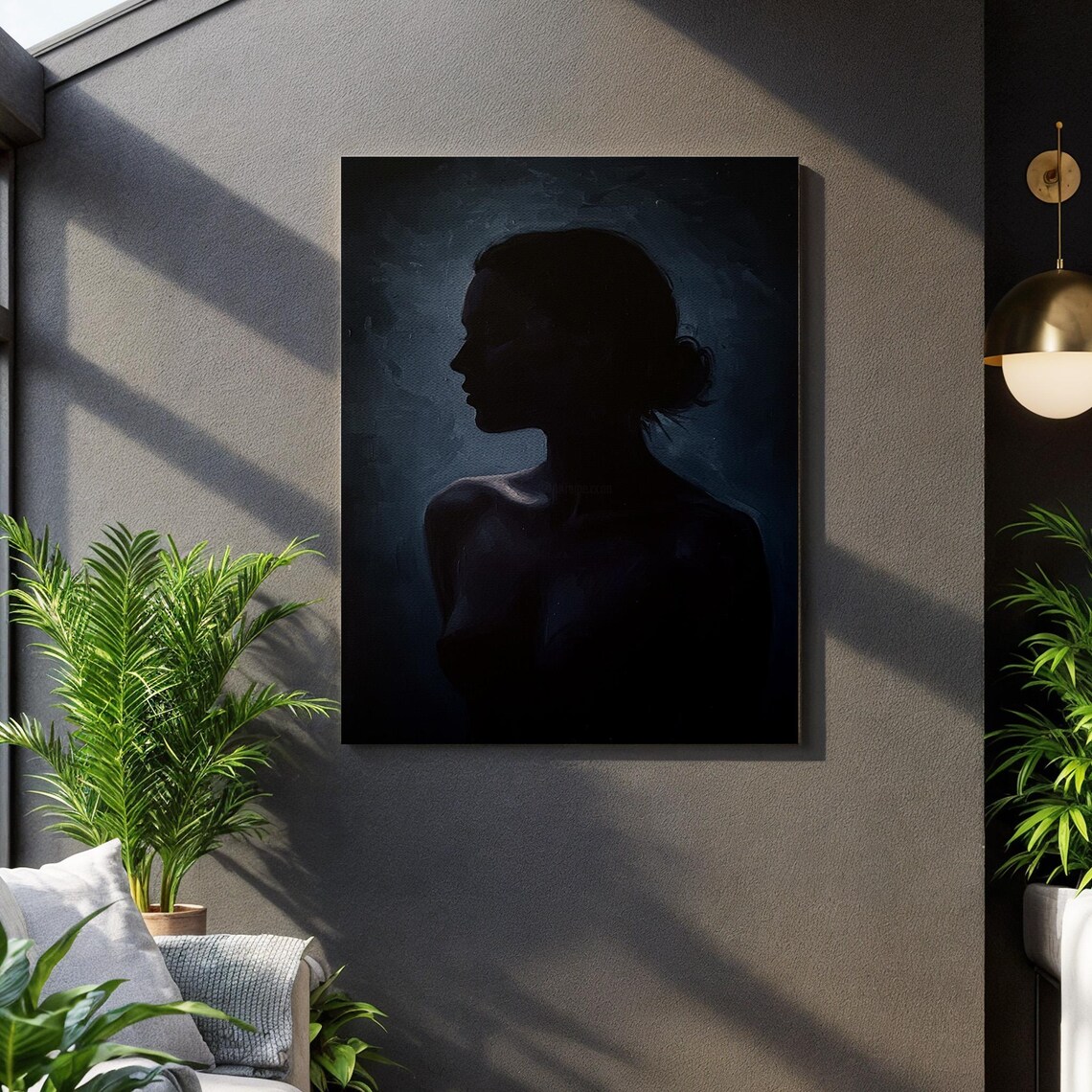 Dark Female Silhouette Art Print, Woman Profile