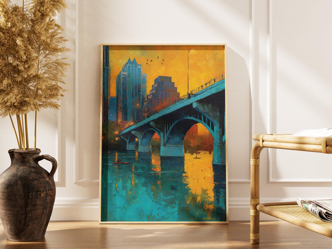 Austin Congress Avenue Bridge Sunset Over Lady Bird Lake Texas Poster