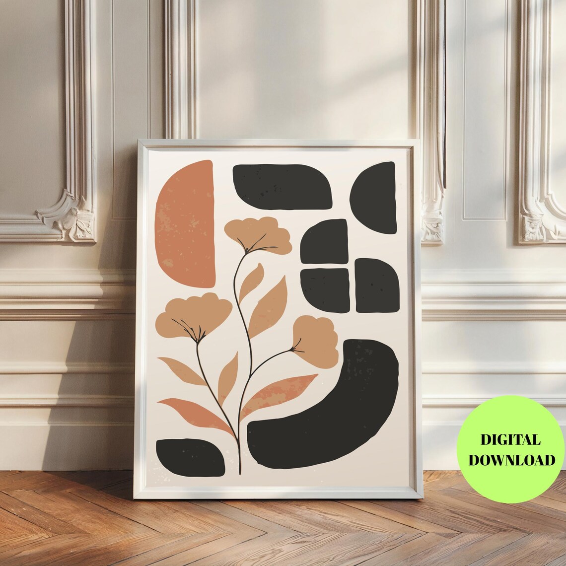 Moody Botanical Art, Minimalist Mid-Century Floral