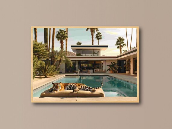 Midcentury Modern Pool Wall Art Palm Springs Print Retro Luxury Tropical Decor