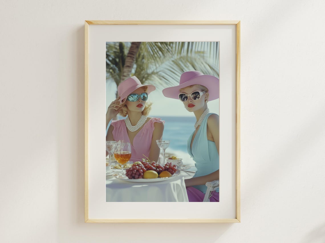 Retro Fashion Women Beachside Brunch Vintage Photo Art Poster