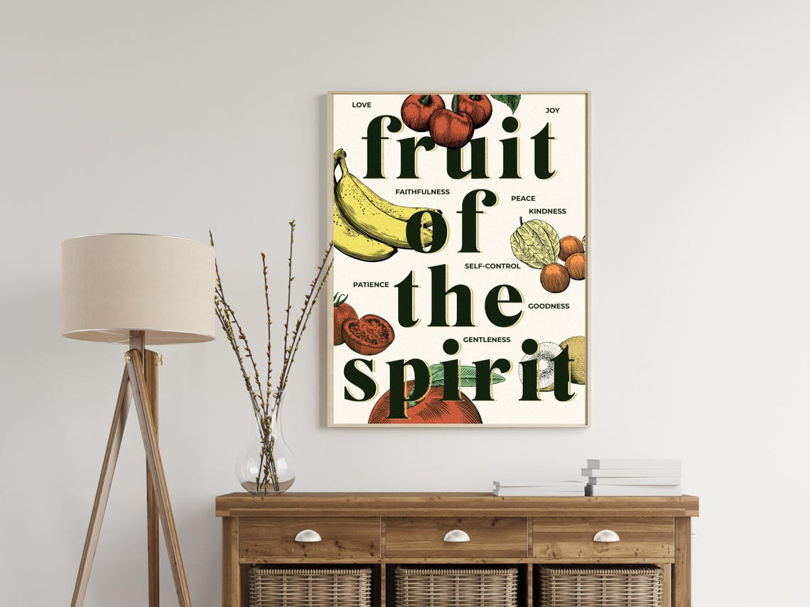 Fruit of the Spirit Typography Botanical Bible Verse Art Poster