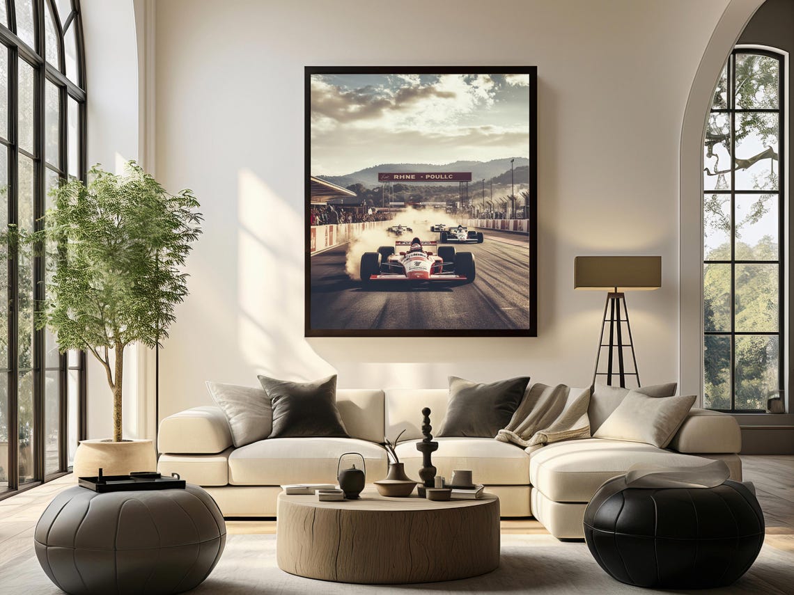 Retro Formula Race Cars Speeding on Track Vintage Motorsport Poster