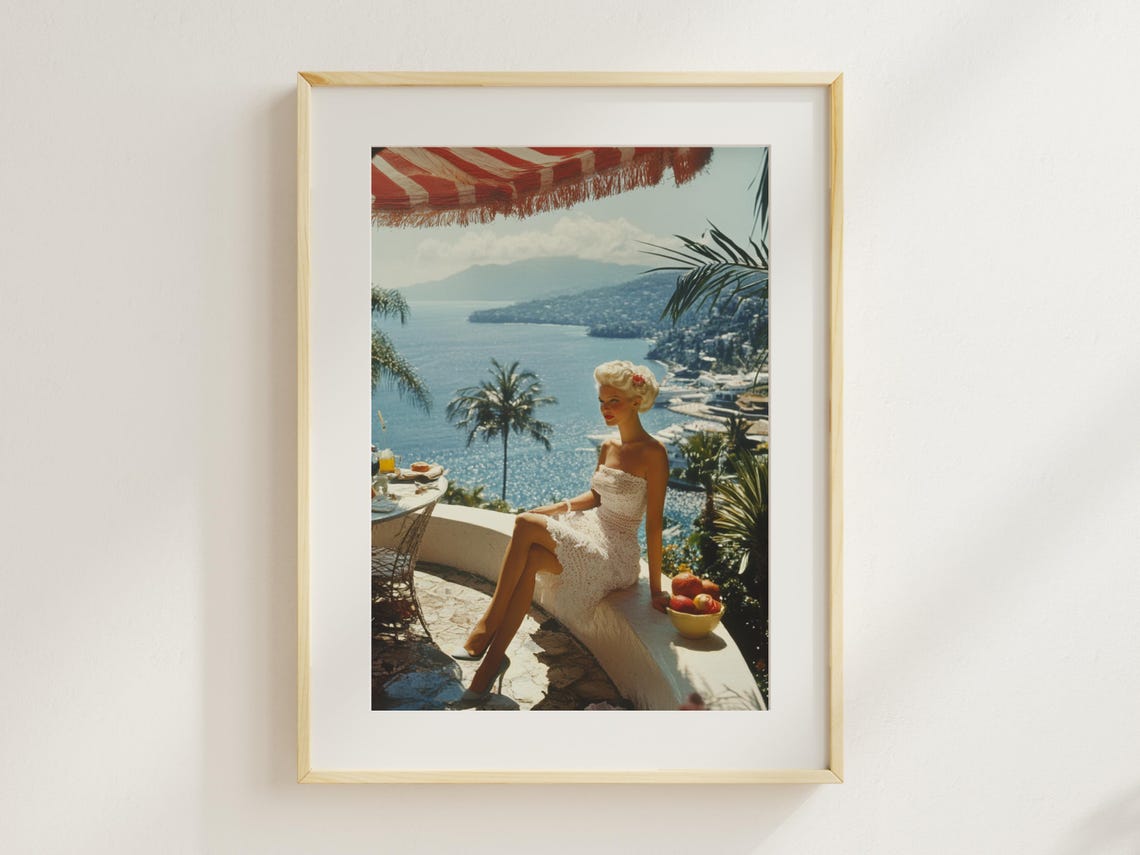 Slim Aarons Style Riviera Terrace Vintage Glam Coastal Poster