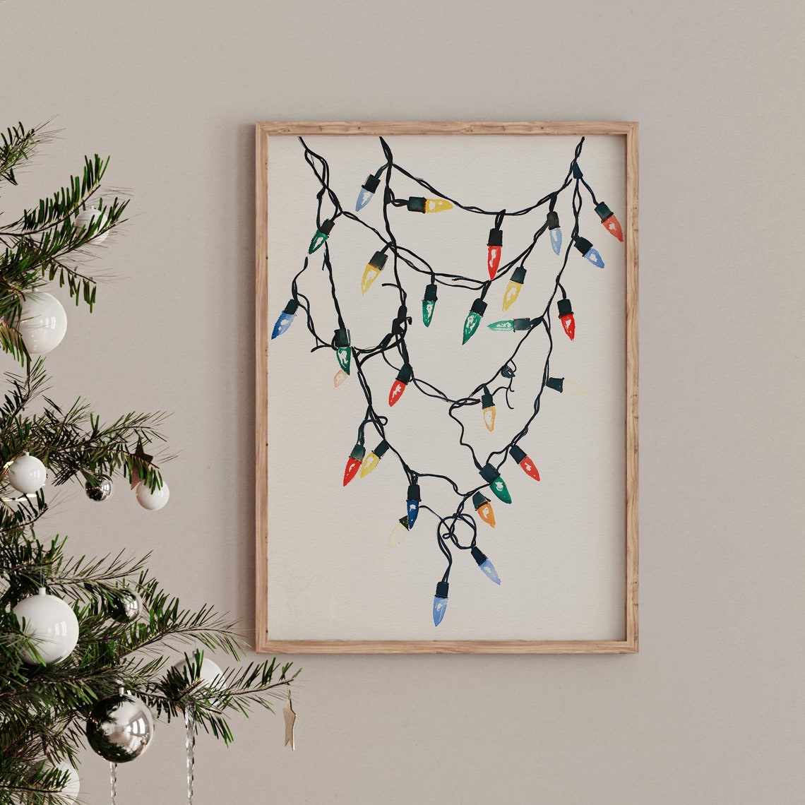 Retro Christmas Lights Art Print Festive Wall Decor Christmas Art For Eclectic Apartments Nursery Decor 1560